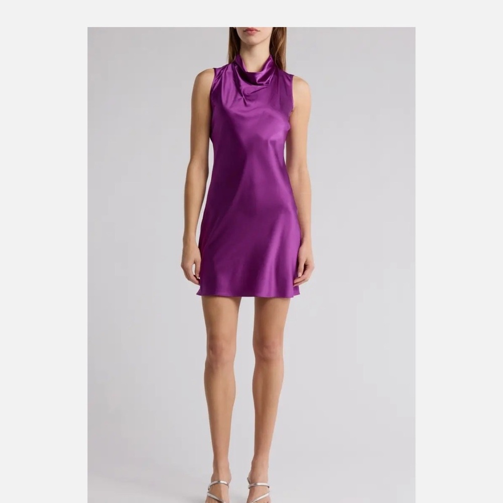 VERONICA BEARD Maelle Draped Purple Stretch Silk Mini Dress